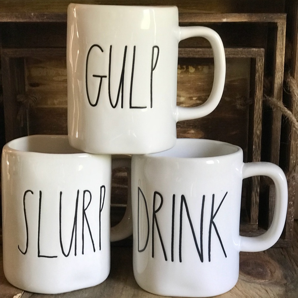 Rae Dunn 3 LL mugs - gulp, slurp, drink